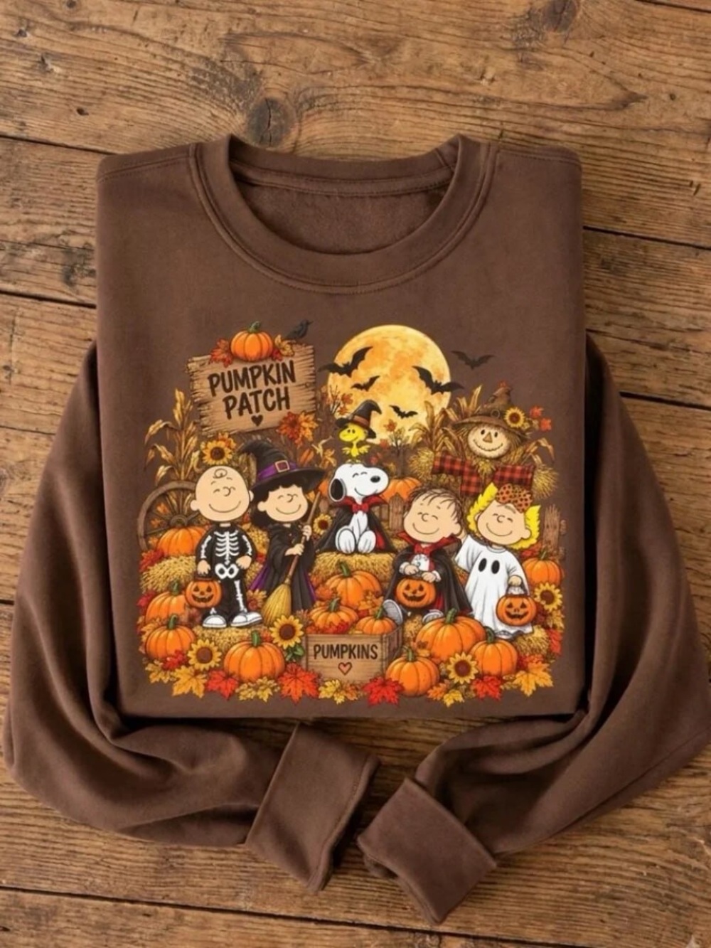 Brown Peanuts Pumpkin Patch Graphic Sweatshirt